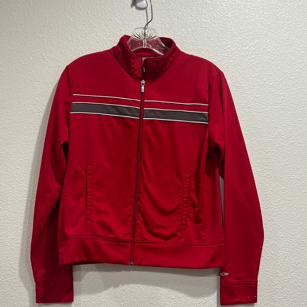 Vintage Champion Women's Red and Grey Sweatshirt Track Jacket SZ Small